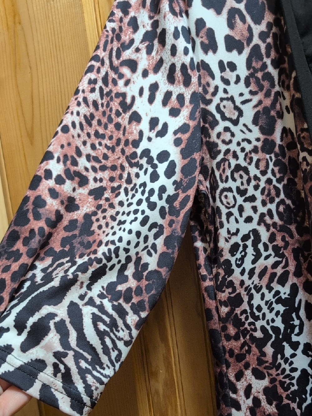 Animal Print Long Sleeve Top - Black & Rose Taupe